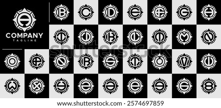 Adventure compass circle letter A-Z logo set