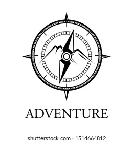 Adventure compass and mountain logo 