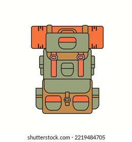 Adventure concept with backpack. Camping, traveling, trip, hiking, in, travel, concept. Vector illustration for poster, banner, website