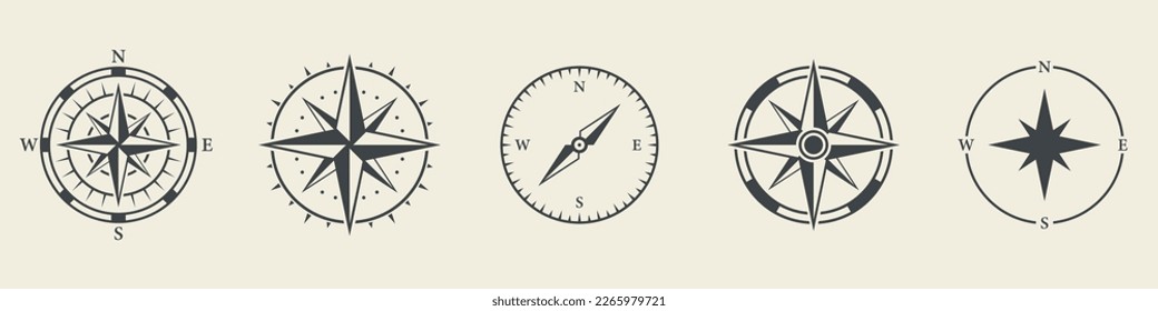 Adventure Direction Arrow to North South West East Orientation Navigator Modern Sign. Compass Map Silhouette Icon Set. Rose Wind Navigation Retro Equipment Pictogram. Isolated Vector Illustration.