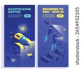 Adventure Diving Isometric Vertical banner collection