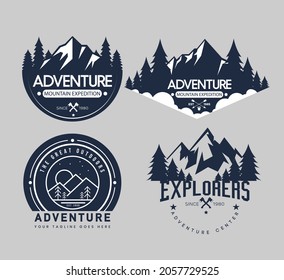 Tipos de logotipo del campamento de exploración de aventura en blanco y negro, vector del logotipo del Monte Everest en negro