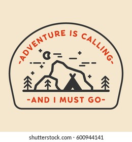 Adventure explore badge with text "Adventure is calling and I must go"