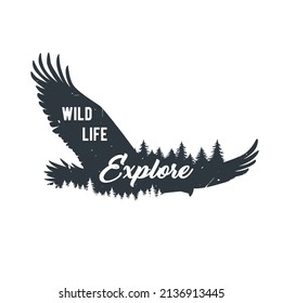 Adventure explore outdoor emblem, wild eagle print, camping outside