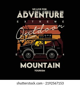 adventure extreme trip graphic print design for t shirt sunset background, poster and others vector vintage outdoor vibes design