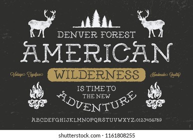 Adventure font. Hand Made Typeface. Custom handwritten alphabet. Original Letters and Numbers. Vector.