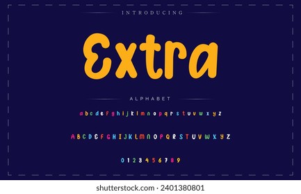 Adventure font modern bouncy typeset, lively friendly alphabet. Playful cheerful letters in Los Muertos Mexican style for menus, labels, signage, ads, crafts and comic book. Vector typographic design