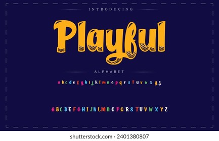 Adventure font modern bouncy typeset, lively friendly alphabet. Playful cheerful letters in Los Muertos Mexican style for menus, labels, signage, ads, crafts and comic book. Vector typographic design
