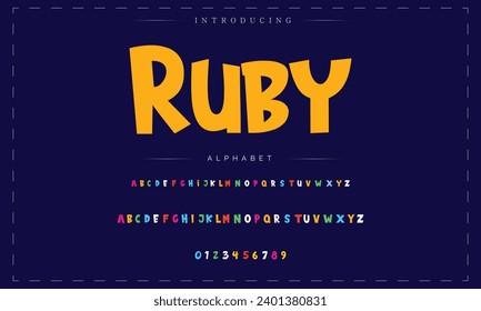 Adventure font modern bouncy typeset, lively friendly alphabet. Playful cheerful letters in Los Muertos Mexican style for menus, labels, signage, ads, crafts and comic book. Vector typographic design