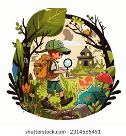 Adventure Geocaching treasure hunt in nature. Cartoon vector illustration. isolated background, label, sticker