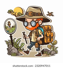 Adventure Geocaching treasure hunt in nature. Cartoon vector illustration. isolated background, label, sticker