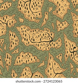 Aventura. Fondo de pantalla geográfico. Modelo inconsútil del mapa del Vector con las islas, los mares, y los ríos para el diseño de los niños.