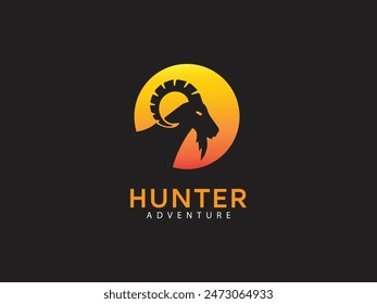 Adventure goat hunter mountain goats and golden sun luxury Logo 