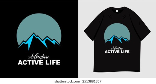 Adventure graphic t-shirt design ready to print. Symbol of mountain, explorer, hiking, adventurer, wild nature. Suitable for expeditions. Vector illustration