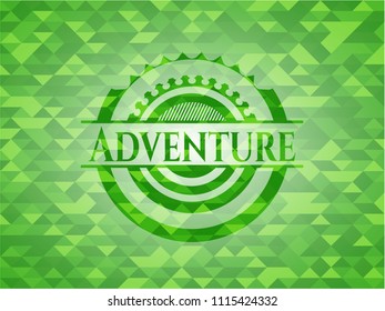 Adventure green emblem. Mosaic background