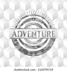 Adventure grey emblem. Retro with geometric cube white background