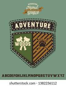 Adventure. Hand made badge in flat style. Hand made typeface. Serif font. Vintage badge.
