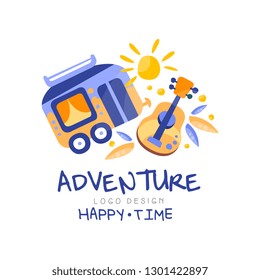 Adventure, happy time logo design, summer vacation, travel, tourist agency creative label vector Illustration