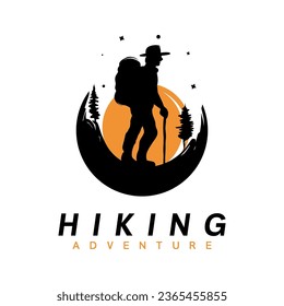 adventure hiking with sunset illustration logo design