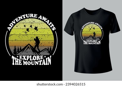 Adventure Hiking typography unique, custom, vintage T-shirt Design