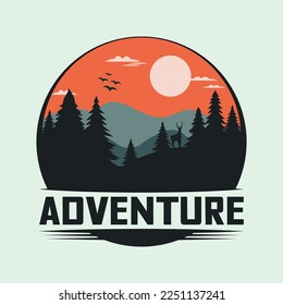 Adventure hunting and outdoor hiking logo for t-shirt design and vector graphic illustration