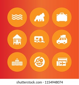 adventure icon. 9 adventure set with car with luggage, pirate, africa and trip vector icons for web and mobile app