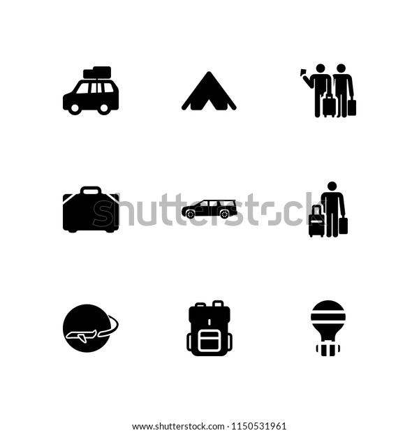 adventure icon. 9\
adventure set with travel, suv, car with luggage and trip vector\
icons for web and mobile\
app
