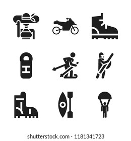 adventure icon. 9 adventure vector icons set. tourist, motorcycle and parachute icons for web and design about adventure theme