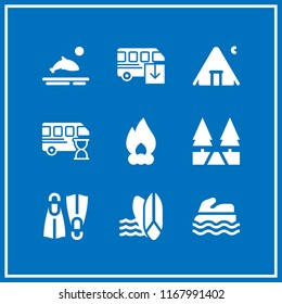 adventure icon. 9 adventure vector set. flippers, surf, camp and path icons for web and design about adventure theme