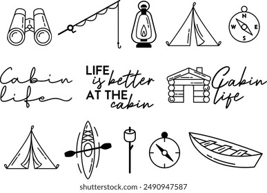 Adventure Icon Bundle | Cabin Artwork | Outdoor Activity Vectors | Camping Line Art