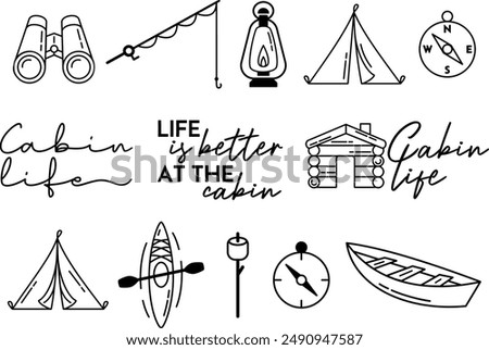 Adventure Icon Bundle | Cabin Artwork | Outdoor Activity Vectors | Camping Line Art