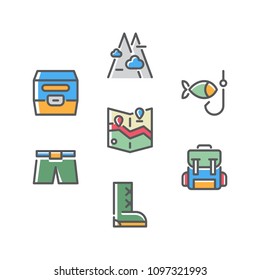 Adventure icon collection set vector isolated with color style