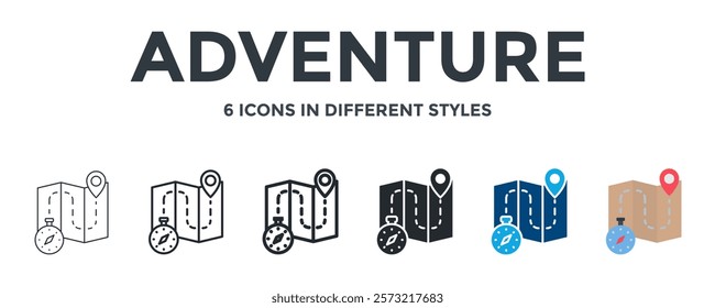 Adventure Icon In Different Style Vector Illustration. Designed In Thin Line, Regular Line, Bold Line, Glyph, Color Fill, And Flat Style Can Be Used For Web