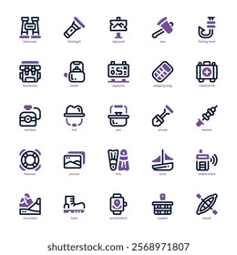 Adventure icon pack for your website, mobile, presentation, and logo design. Adventure icon dual tone design. Vector graphics illustration and editable stroke.
