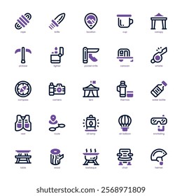 Adventure icon pack for your website, mobile, presentation, and logo design. Adventure icon dual tone design. Vector graphics illustration and editable stroke.