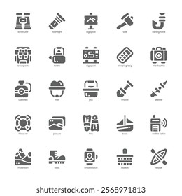 Adventure icon pack for your website, mobile, presentation, and logo design. Adventure icon glyph design. Vector graphics illustration and editable stroke.