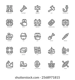 Adventure icon pack for your website, mobile, presentation, and logo design. Adventure icon outline design. Vector graphics illustration and editable stroke.