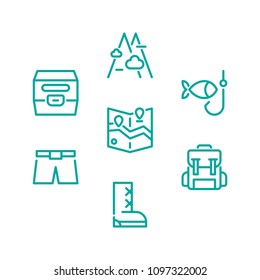 Adventure icon set collection vector isolated in line style with tosca color