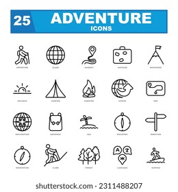 Adventure icon set features a captivating collection of icons that evoke a sense of exploration and excitement, perfect for adding a touch of wanderlust to any design project.