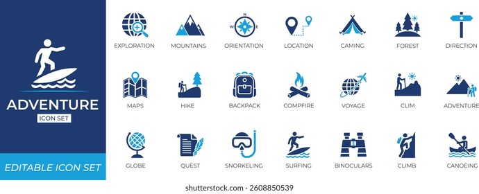 Adventure icon set. Solid icon collection.