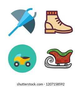 adventure icon set. vector set about manta ray, motorcycle, boot and sled icons set.