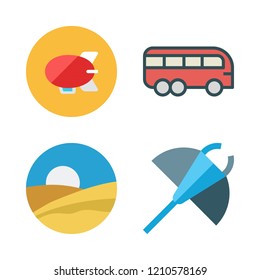 adventure icon set. vector set about manta ray, zeppelin, bus and desert icons set.