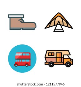 adventure icon set. vector set about paragliding, bus, caravan and boot icons set.