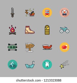 adventure icon set. vector set about dagger, boat, bonfire and bus icons set.