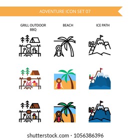 Adventure Icon Set,camp,beach,mountain,barbeque