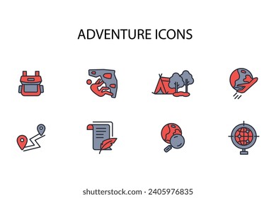 Adventure icon set.vector.Editable stroke.linear style sign for use web design,logo.Symbol illustration.