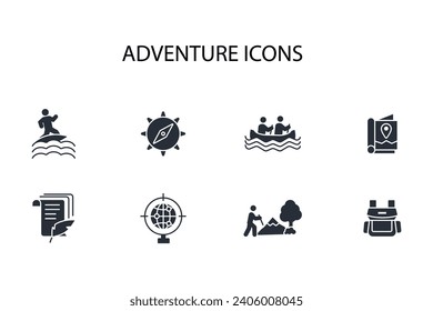 Adventure icon set.vector.Editable stroke.linear style sign for use web design,logo.Symbol illustration.