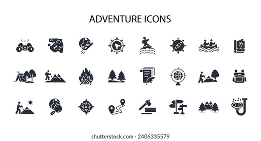 Adventure icon set.vector.Editable stroke.linear style sign for use web design,logo.Symbol illustration.