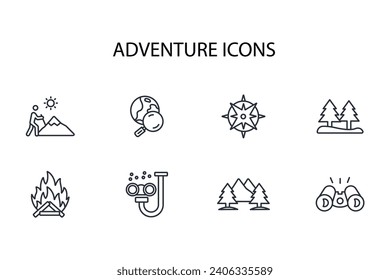 Adventure icon set.vector.Editable stroke.linear style sign for use web design,logo.Symbol illustration.