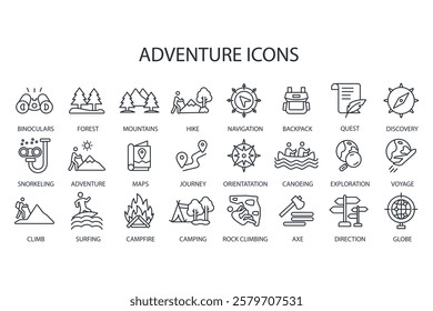 Adventure icon set.vector.Editable stroke.linear style sign for use web design,logo.Symbol illustration.